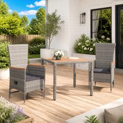 Garden Dining Set 3 Piece Outdoor Furniture Grey Poly Rattan Chairs Table