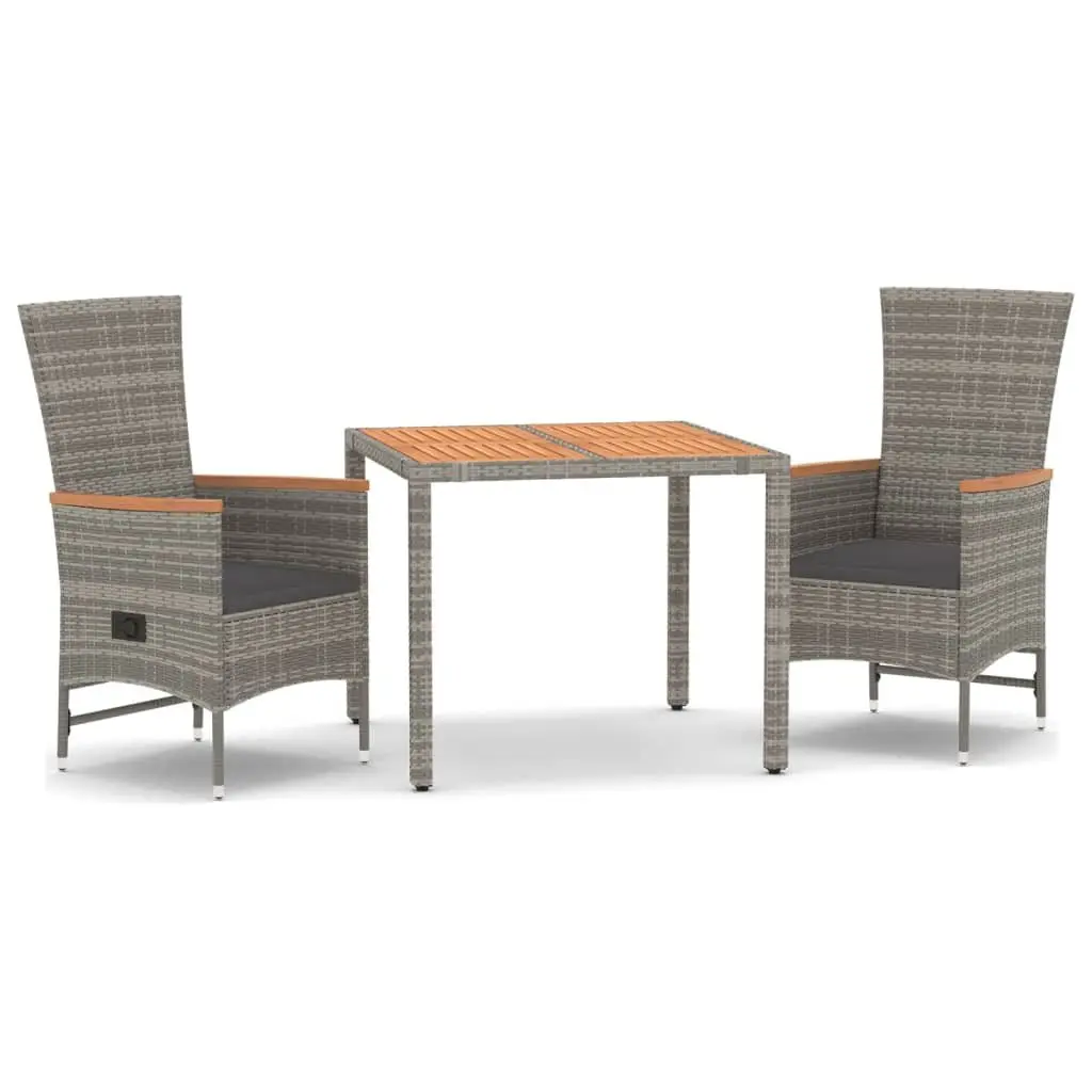 Garden Dining Set Grey 3 Piece Outdoor Furniture Weather Resistant PE Rattan Chairs Table