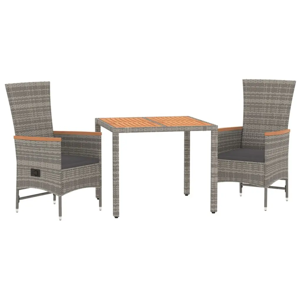 Garden Dining Set Grey 3 Piece Outdoor Furniture Weather Resistant PE Rattan Chairs Table