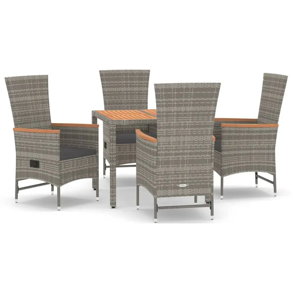 5 Piece Outdoor Dining Set Grey Poly Rattan Chairs Table Reclining Function