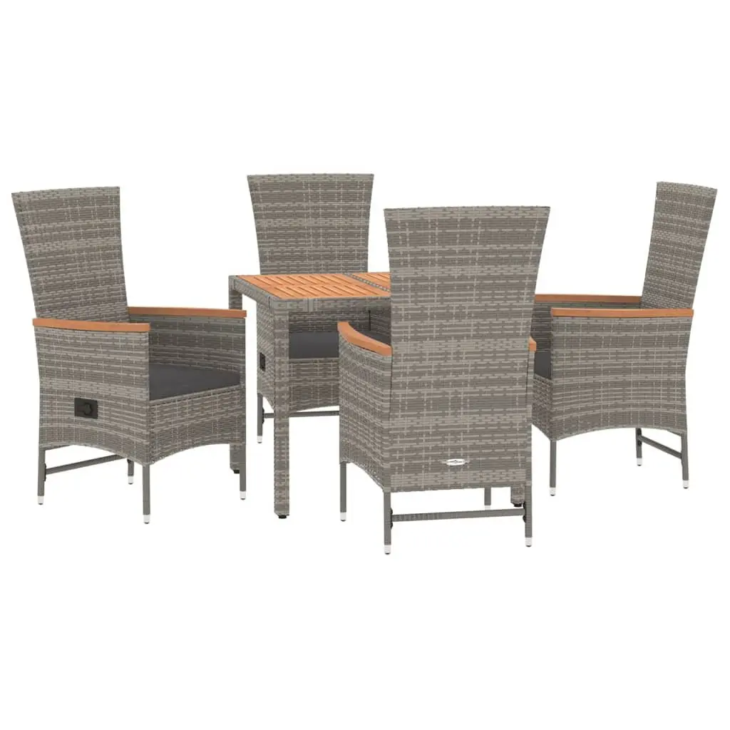 5 Piece Outdoor Dining Set Grey Poly Rattan Chairs Table Reclining Function