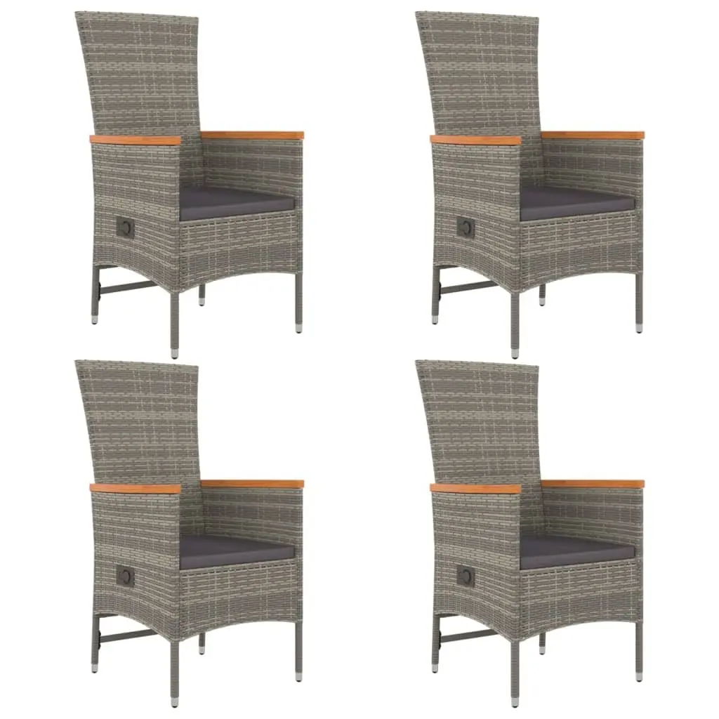 5 Piece Outdoor Dining Set Grey Poly Rattan Chairs Table Reclining Function