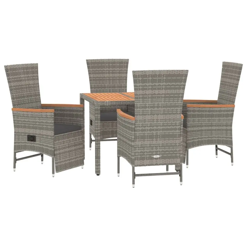 5 Piece Outdoor Garden Dining Set Grey Poly Rattan Chairs Table Cushions