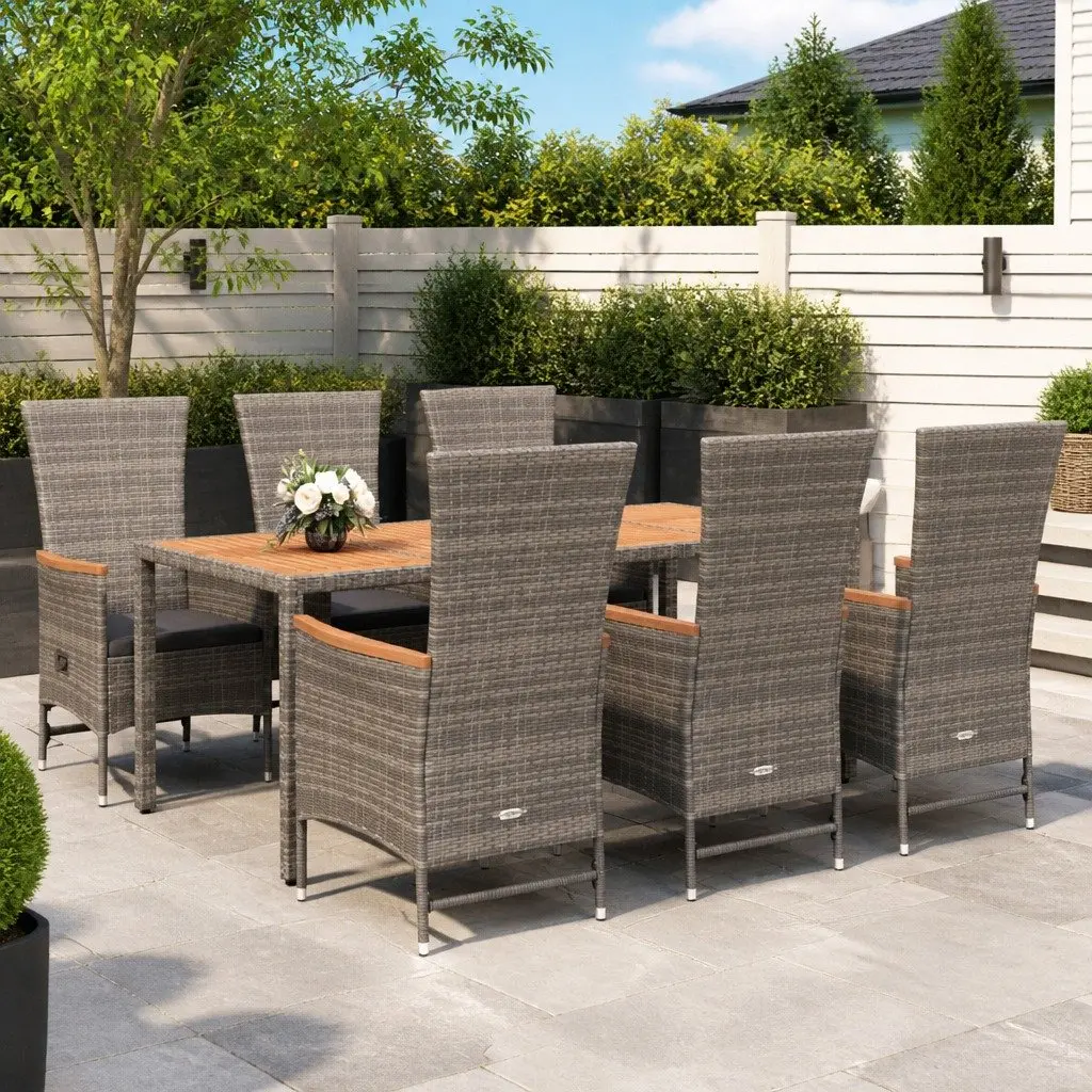 7 Piece Garden Dining Set Grey Outdoor Patio Furniture with Cushions
