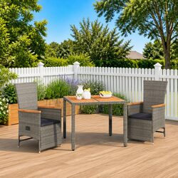 3 Piece Grey Rattan Dining Set for Outdoors