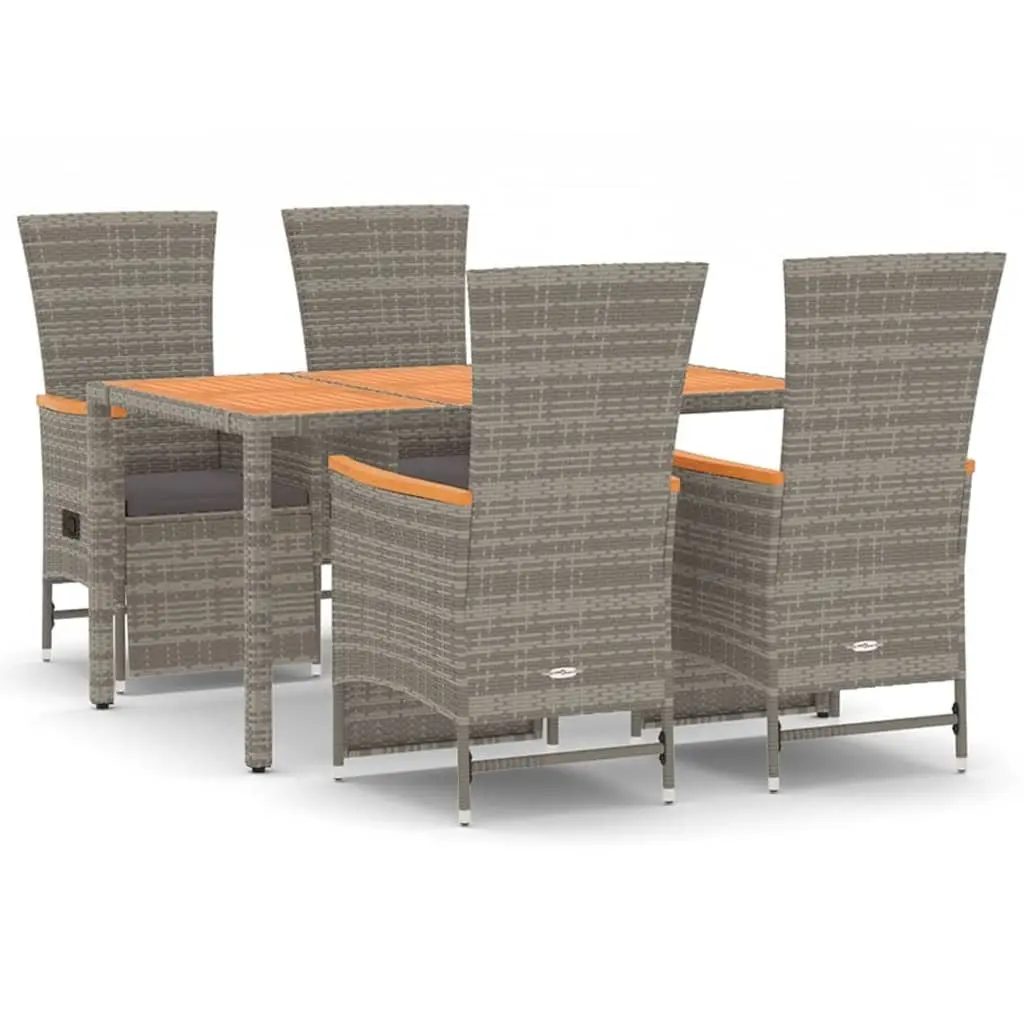 5 Piece Garden Dining Set Outdoor Patio Rattan Chairs Table with Cushions Grey