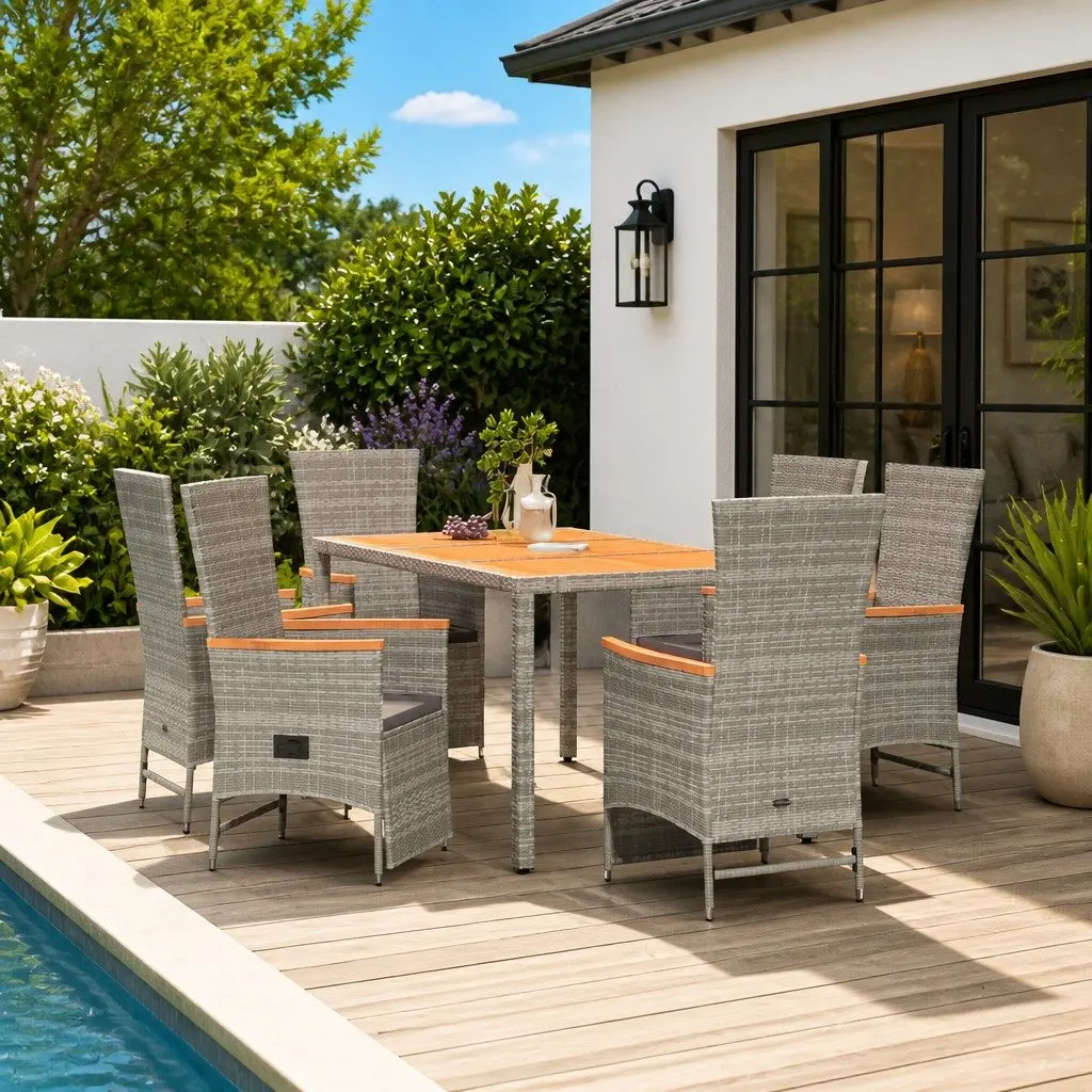 7 Piece Grey Rattan Outdoor Dining Set