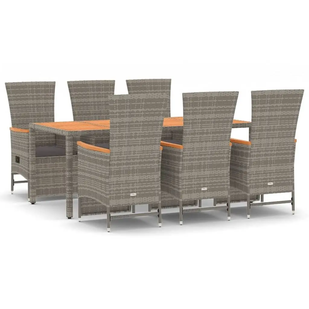 Garden Dining Set Grey 7 Piece Outdoor Furniture Weather-resistant PE Rattan Adjustable Reclining Chairs with Cushions