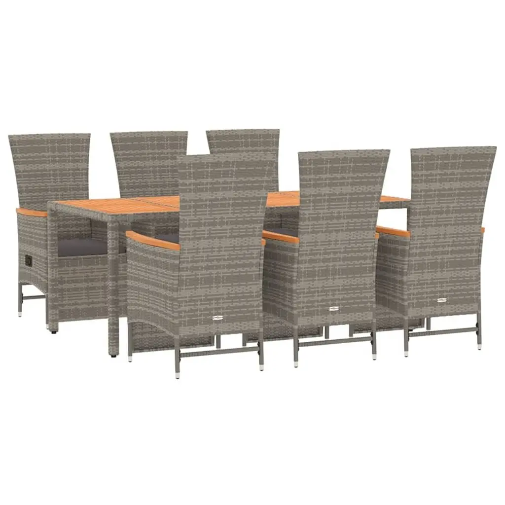 Garden Dining Set Grey 7 Piece Outdoor Furniture Weather-resistant PE Rattan Adjustable Reclining Chairs with Cushions