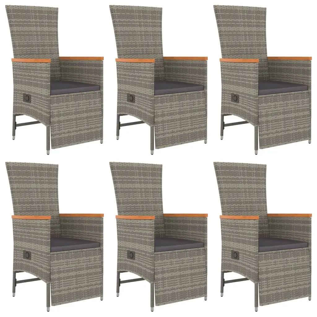 Garden Dining Set Grey 7 Piece Outdoor Furniture Weather-resistant PE Rattan Adjustable Reclining Chairs with Cushions