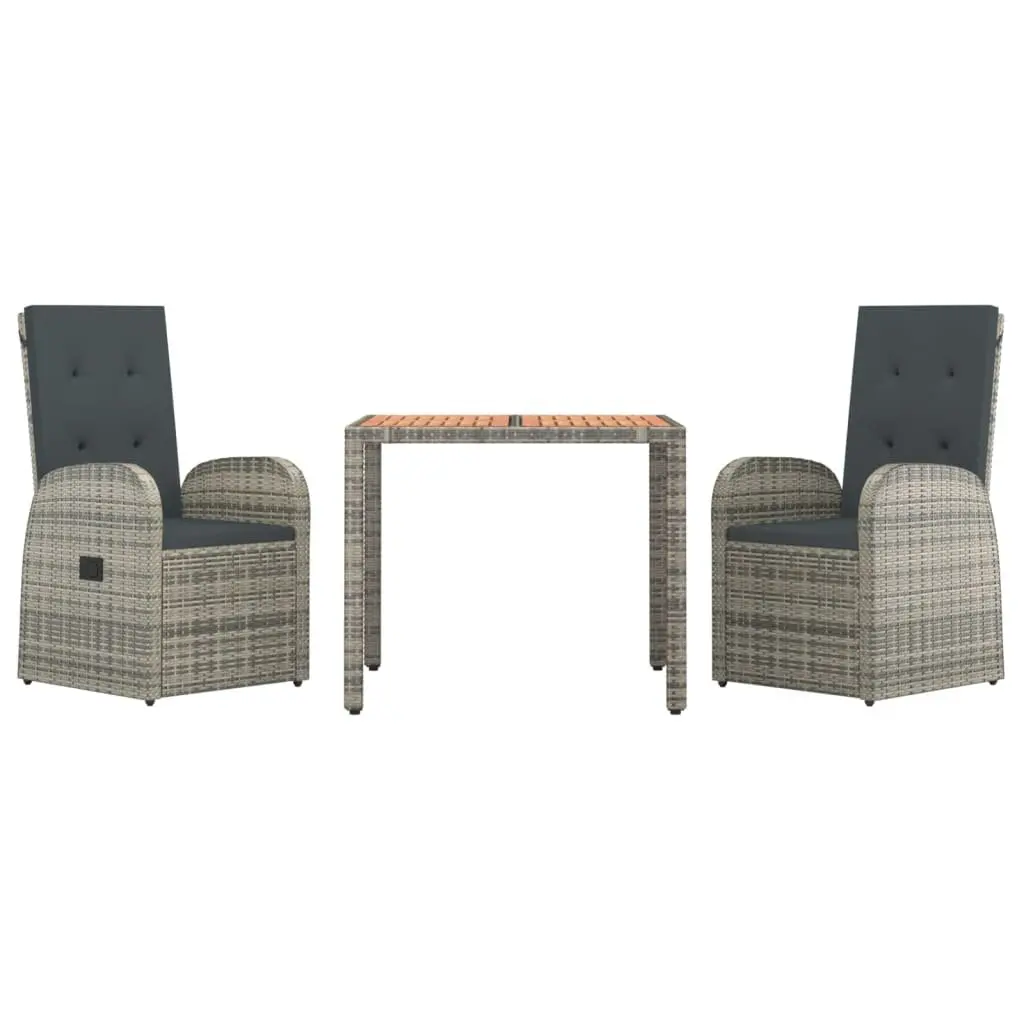 Garden Dining Set 3 Piece Outdoor Patio Furniture Grey Rattan Chairs Table