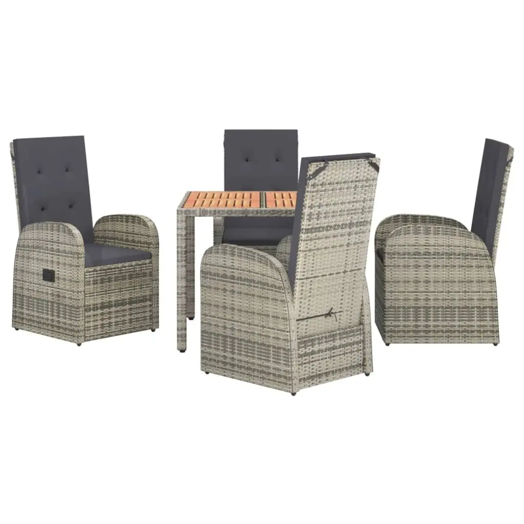 5PieceGreyOutdoorRattanDiningSetwithCushionsPowderCoatedSteelFrameRecliningChairs