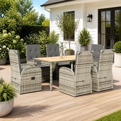7 Piece Garden Dining Set Grey Poly Rattan Outdoor Furniture Cushions Patio