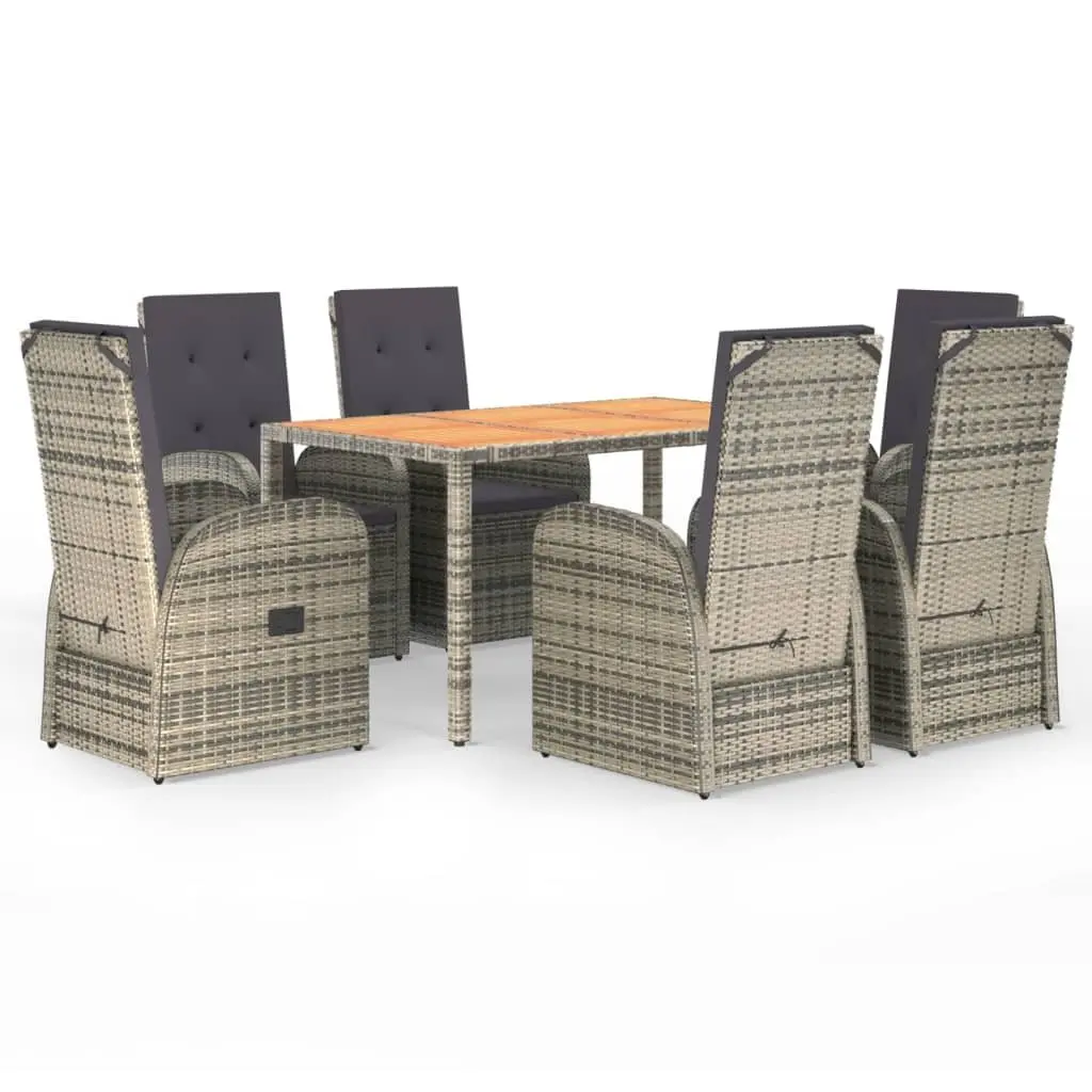 7 Piece Garden Dining Set Grey Poly Rattan Outdoor Furniture Cushions Patio