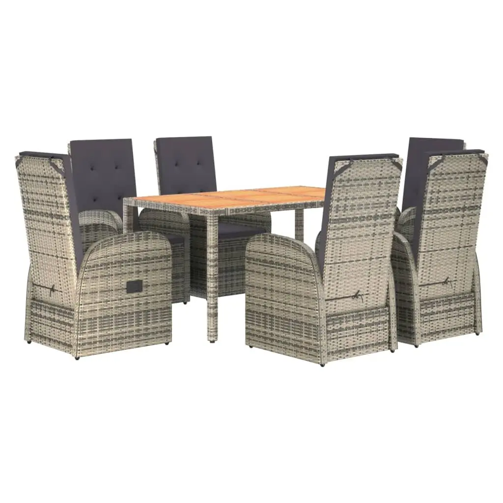 7 Piece Garden Dining Set Grey Poly Rattan Outdoor Furniture Cushions Patio