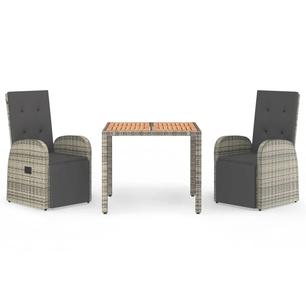 Garden Dining Set 3 Piece Outdoor Patio Furniture Reclining Chairs Table Grey