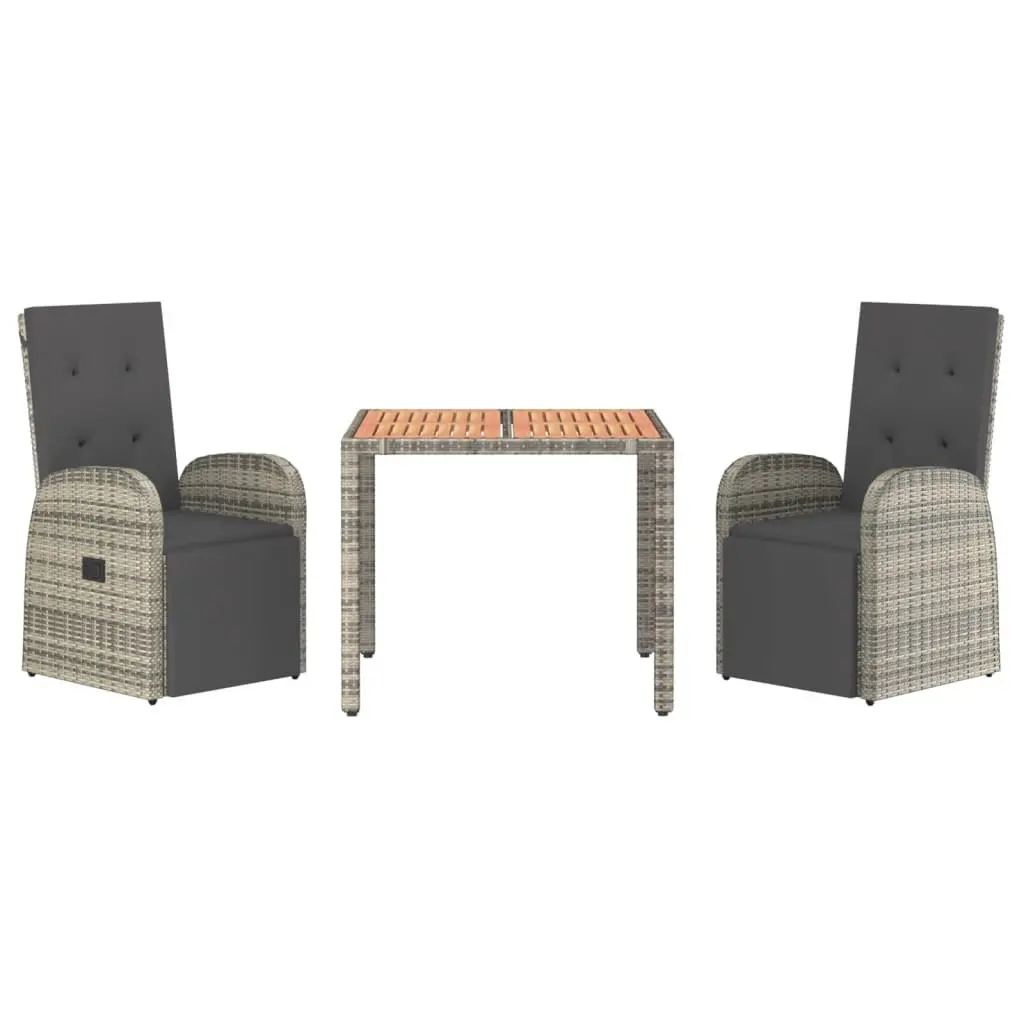 Garden Dining Set 3 Piece Outdoor Patio Furniture Reclining Chairs Table Grey