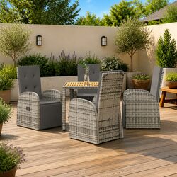 Outdoor Dining Set 5 Piece Garden Furniture Patio Table Chairs Cushions Grey