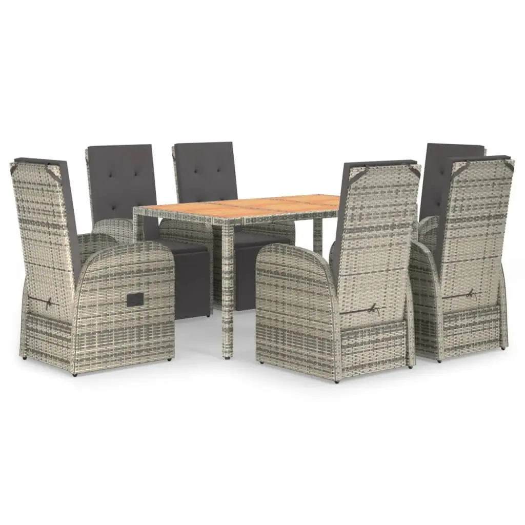 7 Piece Garden Dining Set Grey Poly Rattan Outdoor Patio Furniture with Cushions