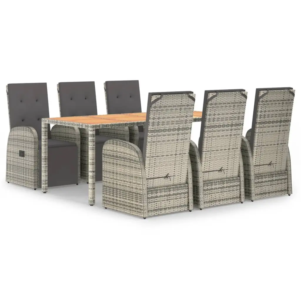 Garden Dining Set Grey 7 Piece Outdoor Patio Furniture Weather-resistant PE Rattan Adjustable Reclining Chairs