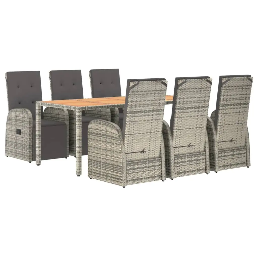 Garden Dining Set Grey 7 Piece Outdoor Patio Furniture Weather-resistant PE Rattan Adjustable Reclining Chairs