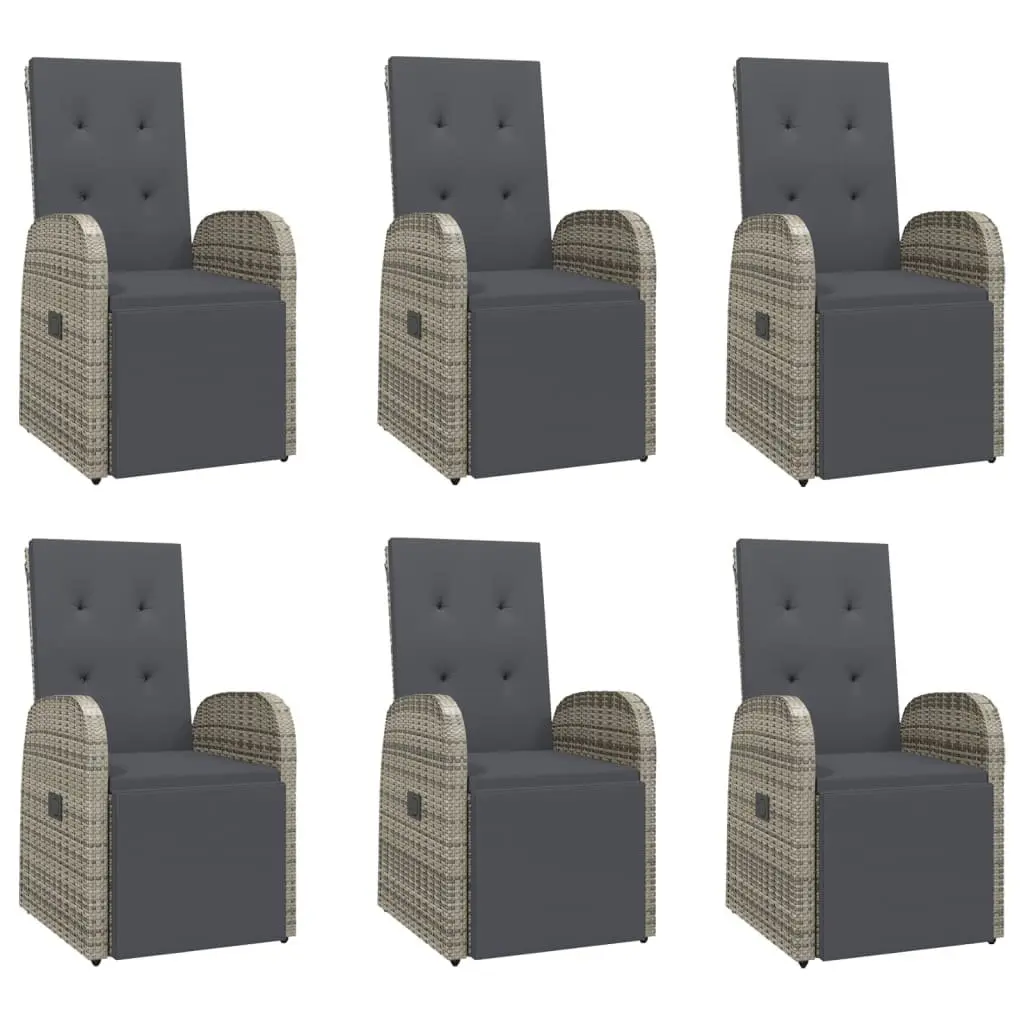 Garden Dining Set Grey 7 Piece Outdoor Patio Furniture Weather-resistant PE Rattan Adjustable Reclining Chairs