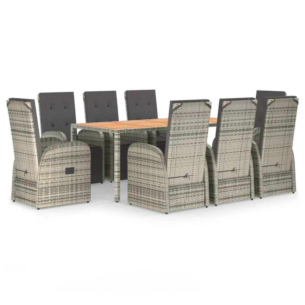 Garden Dining Set 9 Piece Outdoor Furniture with Cushions Grey Patio Table