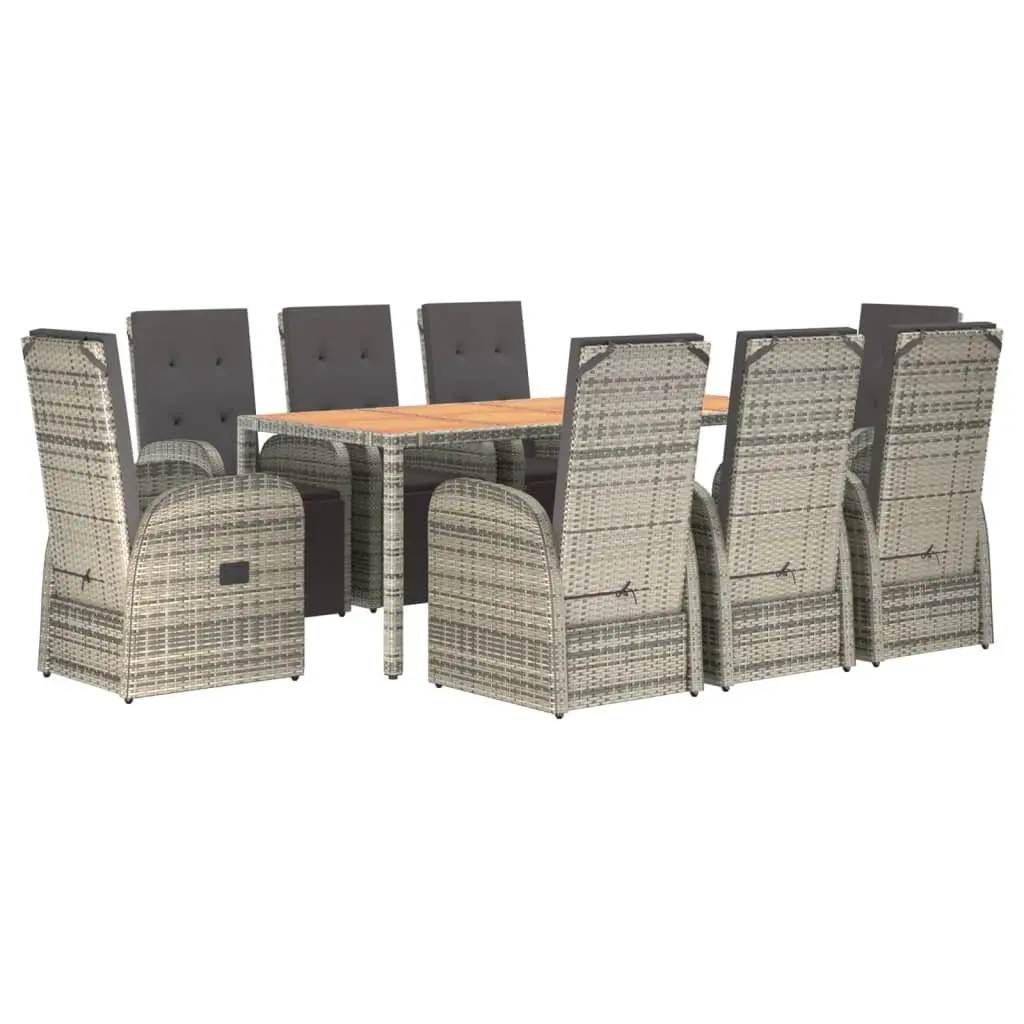 Garden Dining Set 9 Piece Outdoor Furniture with Cushions Grey Patio Table