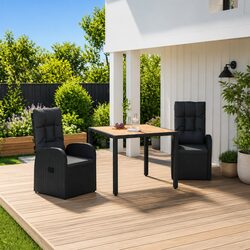 Compact Garden Dining Set: 3-Piece in Black