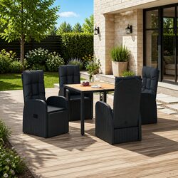Outdoor Garden Dining Set 5 Piece Black Poly Rattan Chairs Table Patio Furniture