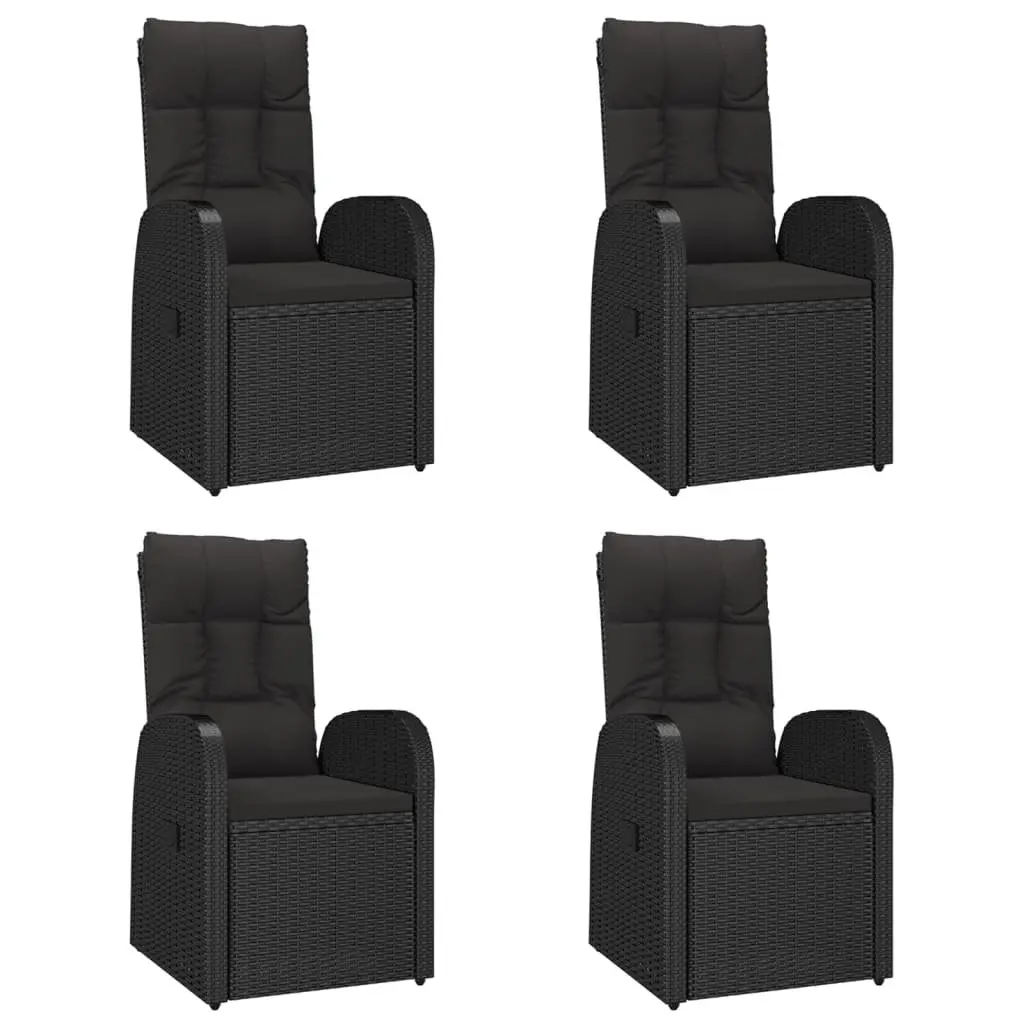 5 Piece Outdoor Garden Dining Set Black Poly Rattan Chairs Table Cushions