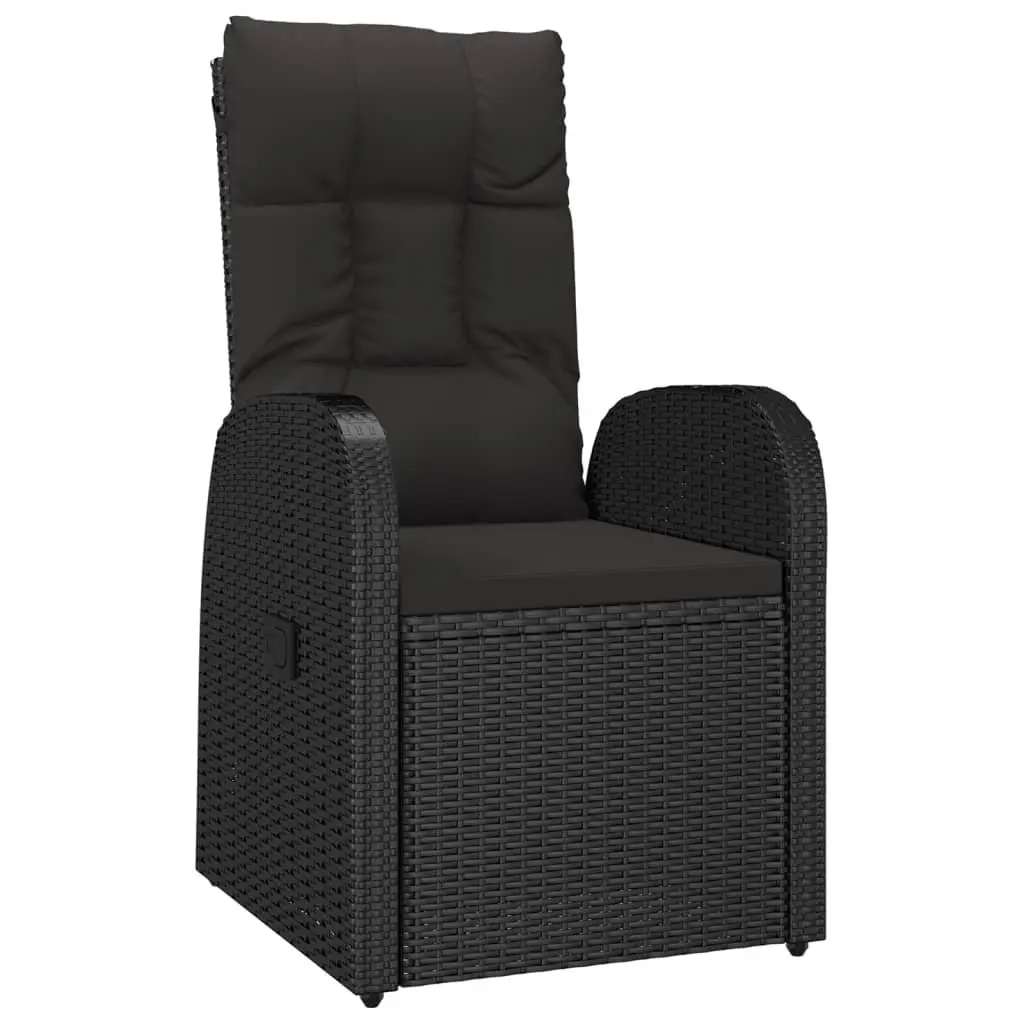 5 Piece Outdoor Garden Dining Set Black Poly Rattan Chairs Table Cushions