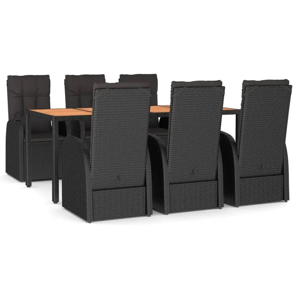 Garden Dining Set 7 Piece with Cushions in Black Rattan