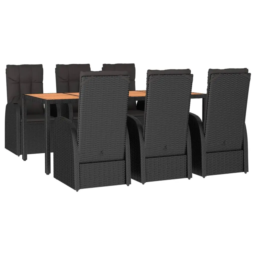 Garden Dining Set 7 Piece with Cushions in Black Rattan