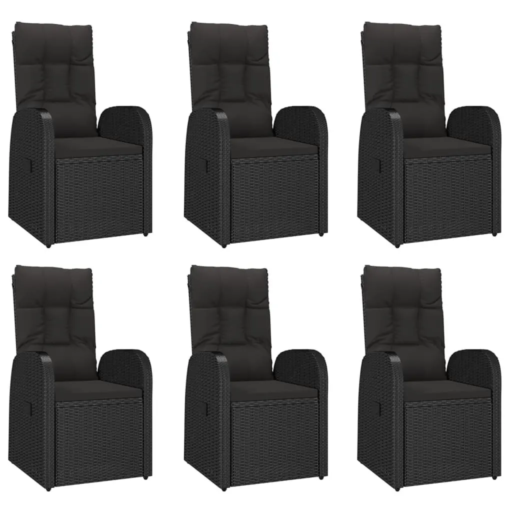 Garden Dining Set 7 Piece with Cushions in Black Rattan
