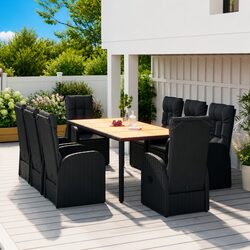 Garden Dining Set 9 Piece Outdoor Patio Black PE Rattan with Cushions