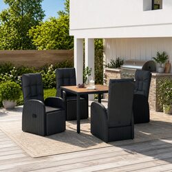 Garden Dining Set 5 Piece Outdoor Furniture Black Rattan Steel Frame Chairs
