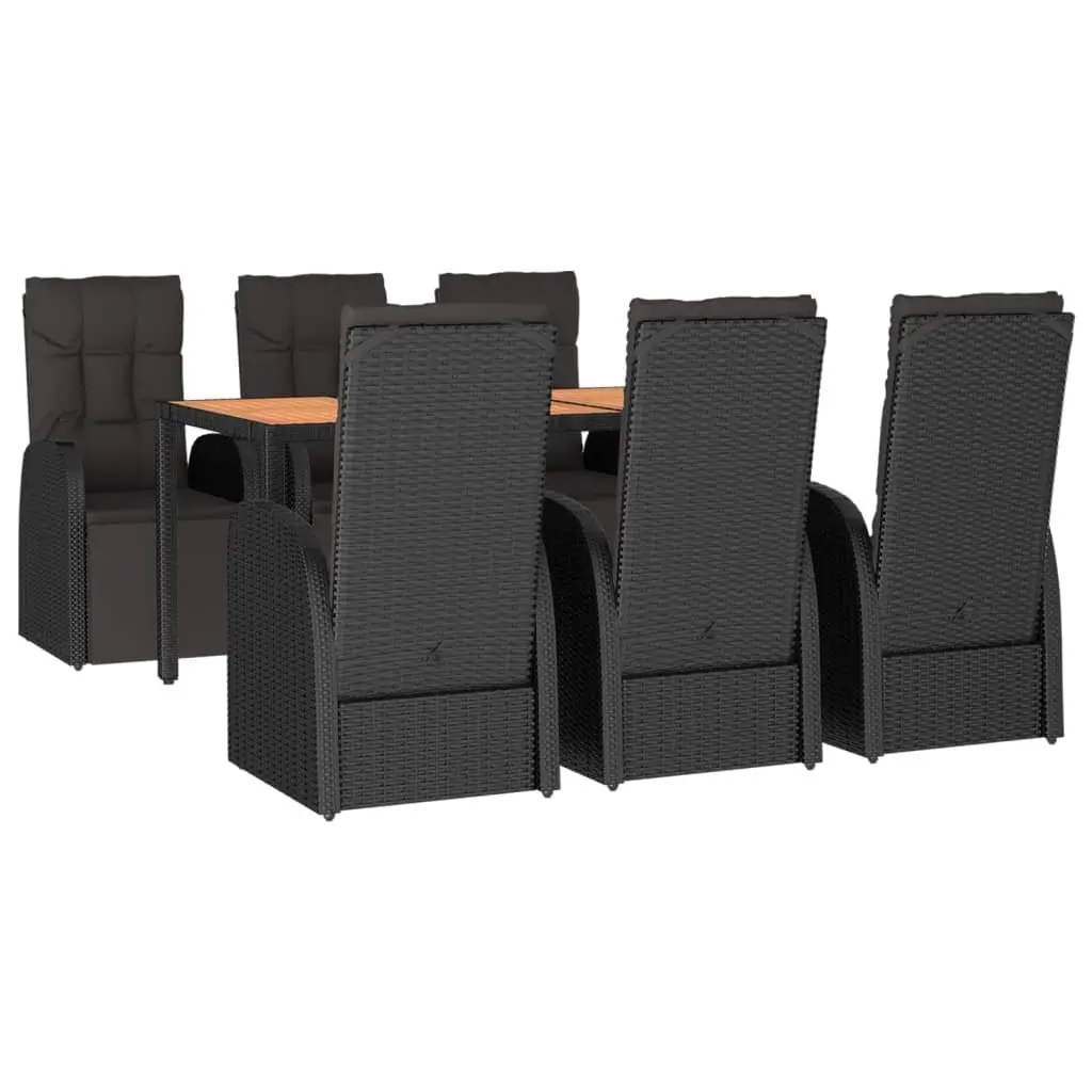 Garden Dining Set Black 7 Piece Poly Rattan Acacia Wood Outdoor Furniture