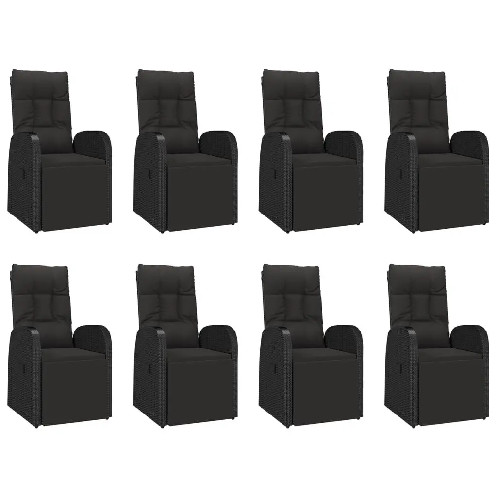 Garden Dining Set 9 Piece Black Poly Rattan Acacia Wood Outdoor Furniture
