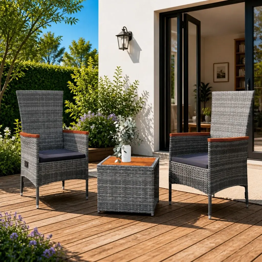 Garden Lounge Set Grey 3 Piece Poly Rattan Outdoor Furniture Reclining Seating