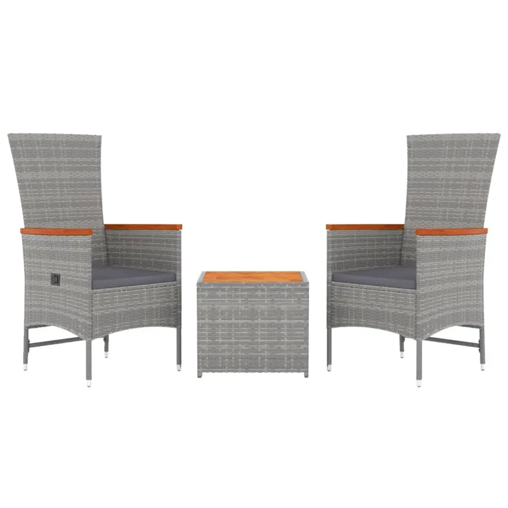 Garden Lounge Set Grey 3 Piece Poly Rattan Outdoor Furniture Reclining Seating