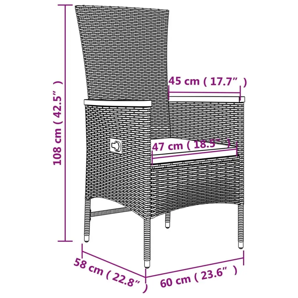 Garden Lounge Set Grey 3 Piece Poly Rattan Outdoor Furniture Reclining Seating