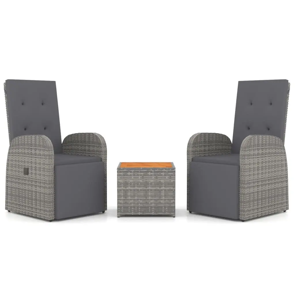 3 Piece Outdoor Lounge Set Grey PE Rattan Acacia Wood Steel with Cushions