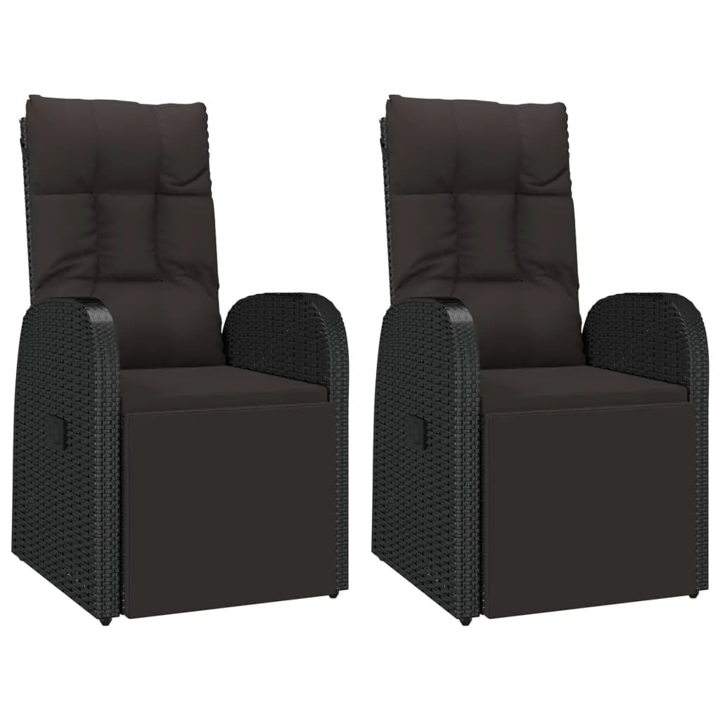 3 Piece Garden Lounge Set Black Rattan Steel Adjustable Chairs Side Table