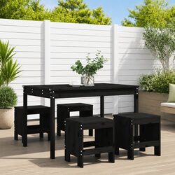 Outdoor Dining Set 5 Piece Black Solid Pine Wood Garden Patio Furniture Table