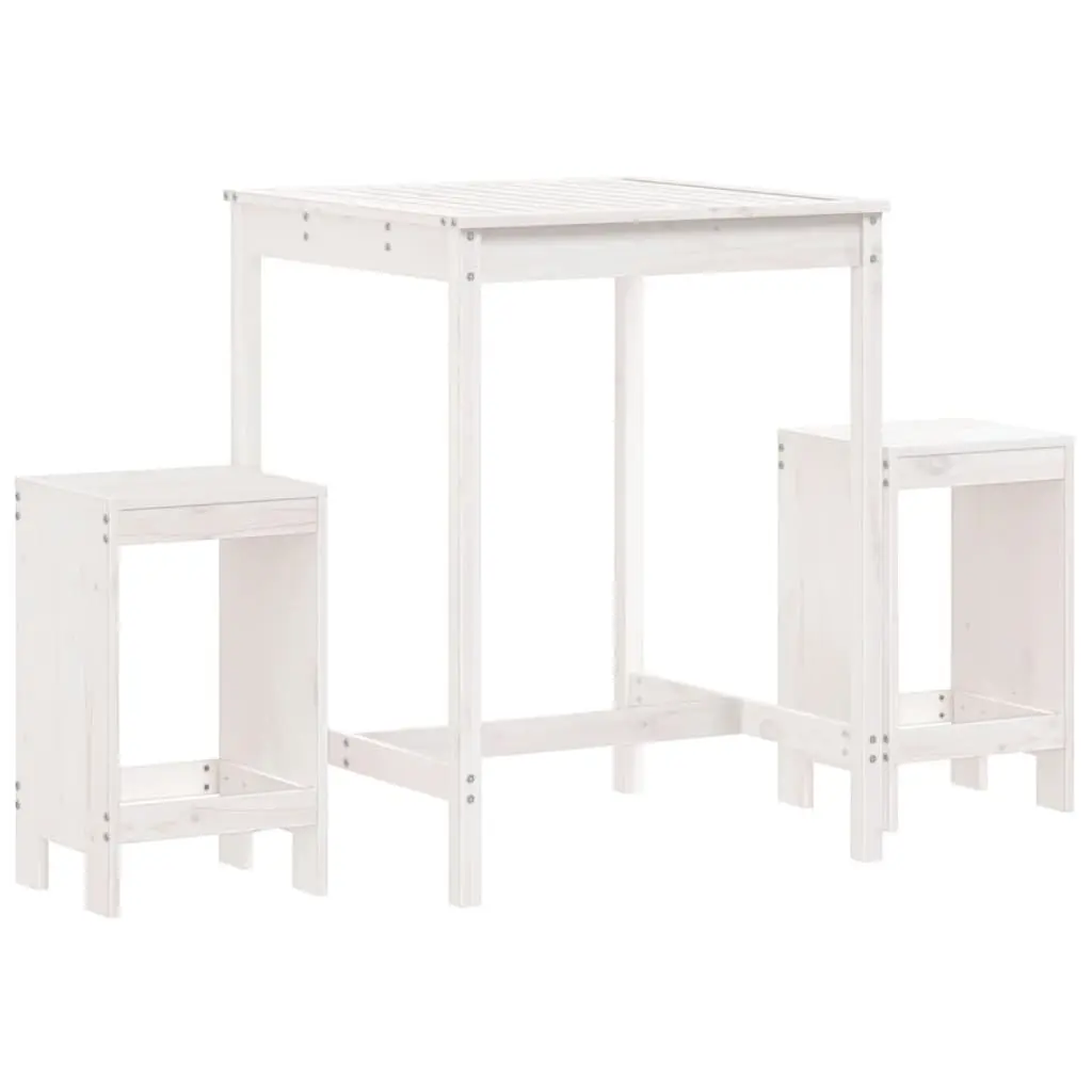 Garden Bar Set White 3 Piece Wooden Outdoor Furniture with Stools and Table