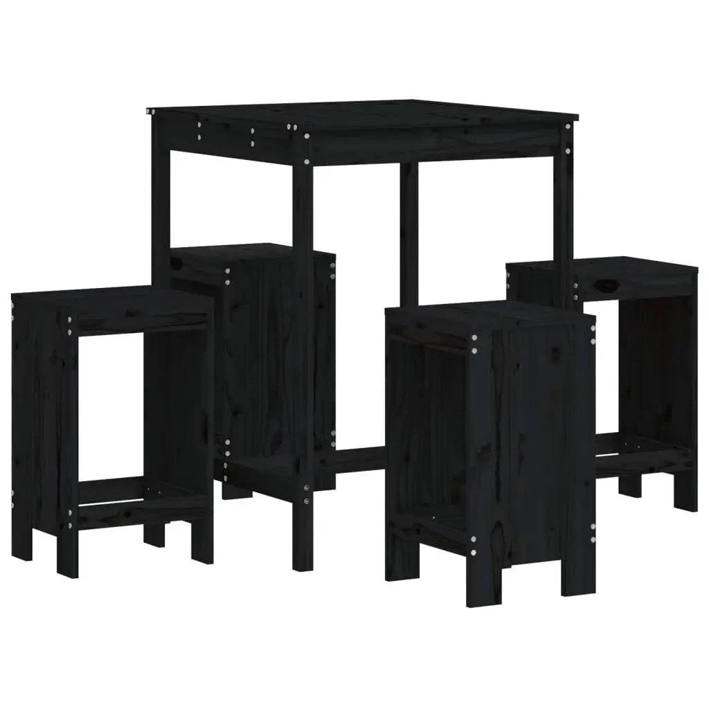 Garden Bar Set Black 5 Piece Outdoor Patio Furniture Wooden Stools Table