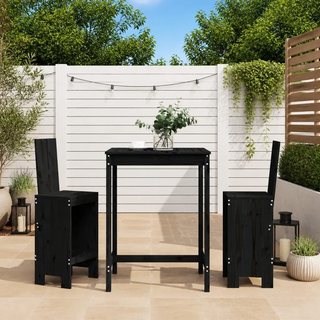 3-Piece Black Wood Bar Set for Outdoors