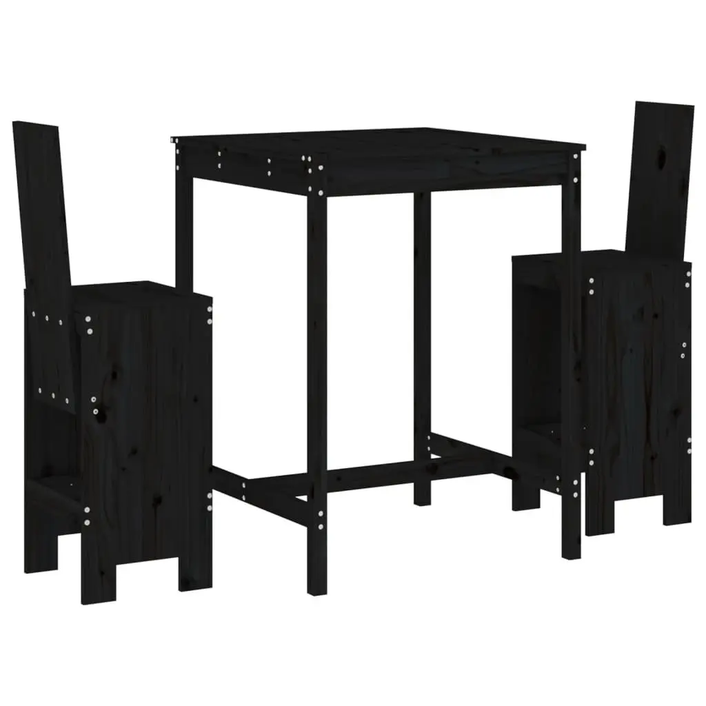 3-Piece Black Wood Bar Set for Outdoors