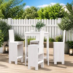 Garden Bar Set 5 Piece Outdoor Patio Furniture White Wood Stool Table Seating